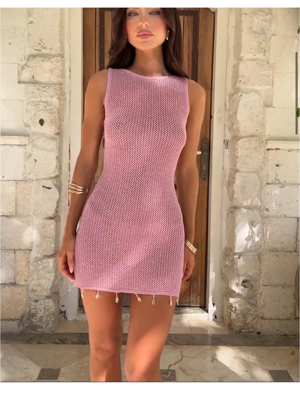 RUNAWAY THE LABEL ARIYA SLEEVELESS MINI DRESS — PINK METALLIC — LIKE NEW